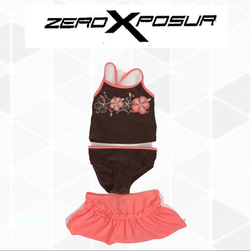‼️PRICE DROP 💕‼️Zero XPOSUR Girls Tankini Swimsuit 3pc Set Size 4